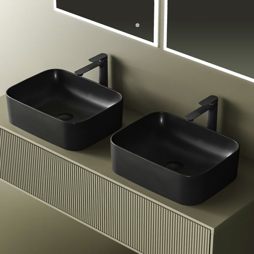 Vasque à Poser Rectangulaire 61x38x15 Cm Céramique Gris Foncé Mat Avec Trou Robinet