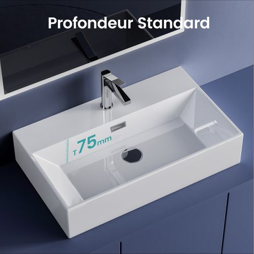 Vasque à Poser Rectangulaire 51,5x36x13 Cm Céramique Blanc Brillant Avec Trou Robinet