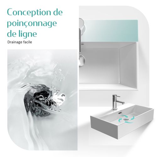 Vasque à Poser Rectangulaire 60x36x13 Cm Céramique Blanc Brillant Avec Trou Robinet