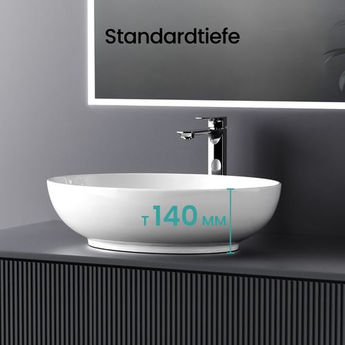 Vasque à Poser Ovale 52 X 39x13 Cm Céramique Blanc Brillant Avec Trou Robinet