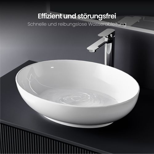 Vasque à Poser Ovale 52 X 39x13 Cm Céramique Blanc Brillant Avec Trou Robinet