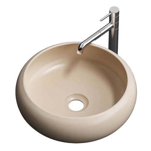 Vasque à Poser Ronde Incurvée 360 X 360 X 120mm Céramique Beige Mat Avec Trou Robinet