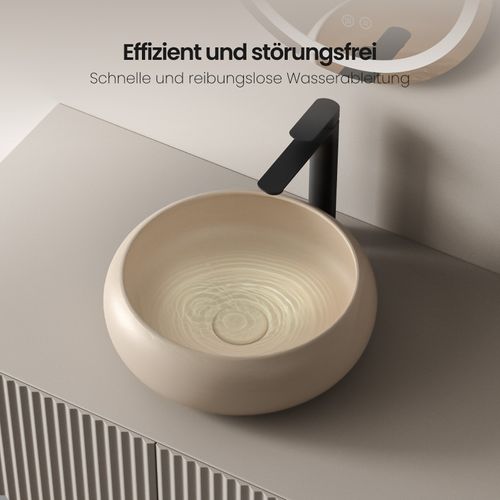 Vasque à Poser Ronde Incurvée 360 X 360 X 120mm Céramique Beige Mat Avec Trou Robinet