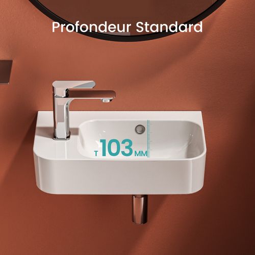 Vasque Suspendue Rectangulaire 45x26,5x15,6 Cm Céramique Blanc Brillant,trou Pour Robinet à Droite