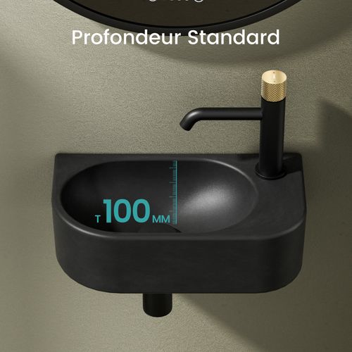 Vasque Suspendue Rectangulaire 400 X 215 X 120 Mm Céramique Noir Mat, Trou Pour Robinet à Gauche