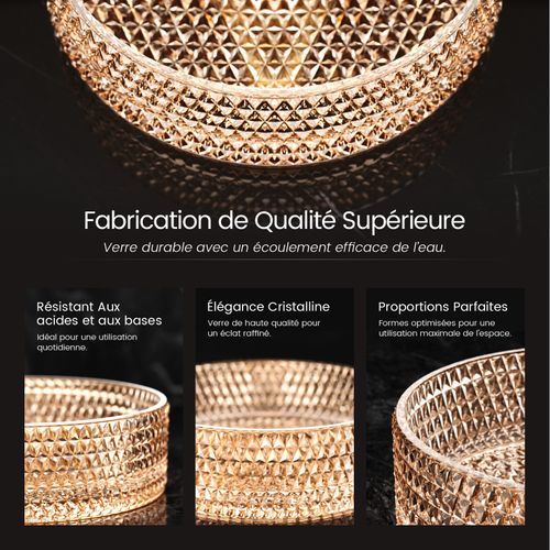 Vasque à Poser Ronde, 360 X 360 X 112 Mm, Lavabo En Verre Or Rose, Design Montage Sur Comptoir