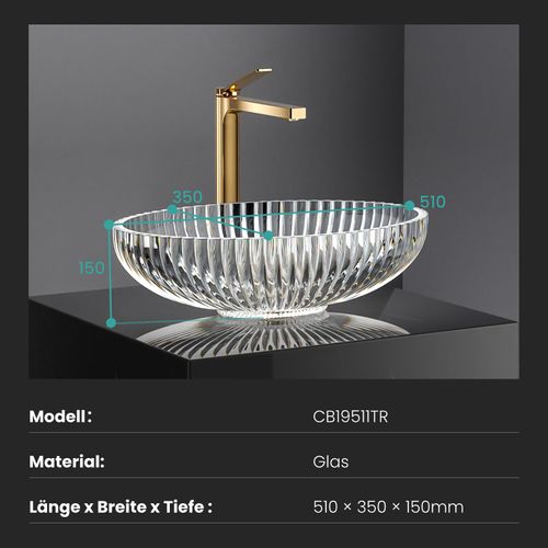 Vasque à Poser Ovale, 510 X 350 X 150 Mm, Lavabo En Verre Transparent, Design Montage Sur Comptoir