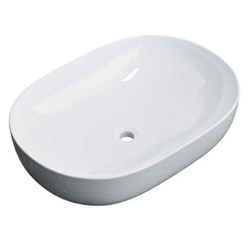 Vasque à Poser Rectangulaire Arrondie 600 X 415 X 135 Mm Céramique Blanc Mat Avec Trou Robinet