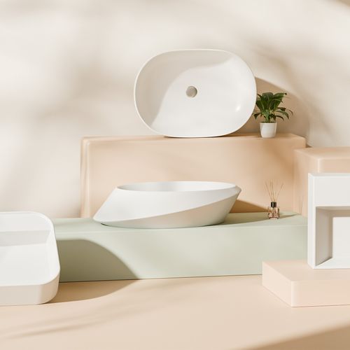 Vasque à Poser Rectangulaire Arrondie 600 X 415 X 135 Mm Céramique Blanc Mat Avec Trou Robinet