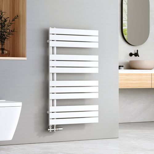 Sèche-serviettes à Eau Chaude 1041x600mm, 639w, Panneau Plat, Raccords Latéraux, Blanc