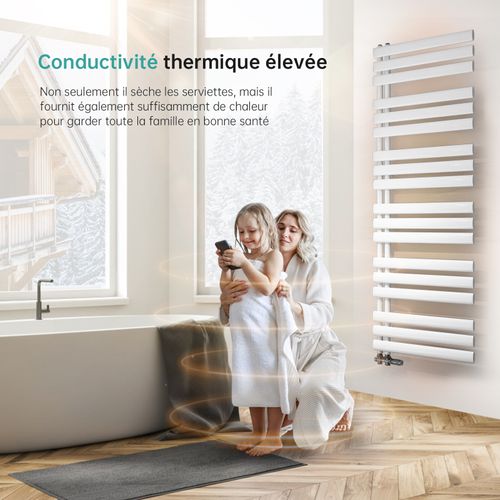 Sèche Serviette Eau Chaude Raccord Latéral Radiateur Sèche Serviettes Blanc 143x40 Cm 484w