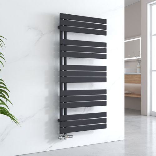 Sèche-serviettes à Eau Chaude 1320x600mm, 798w, Panneau Plat, Raccords Latéraux, Noir