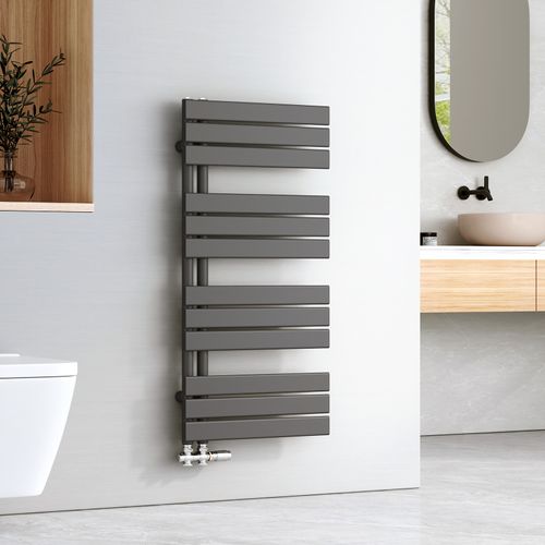 Sèche-serviettes à Eau Chaude 1041x500mm, 529w, Panneau Plat, Raccords Latéraux, Anthracite