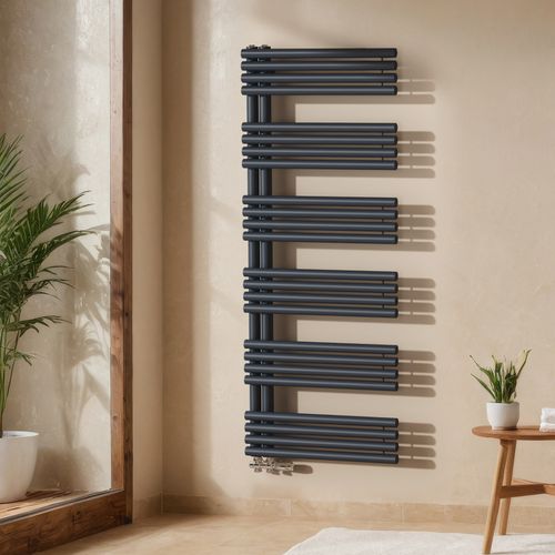 Sèche-serviettes à Eau Chaude 1535x600 Mm, 933w, Tubes Ronds, Porte-serviettes Mural, Anthracite
