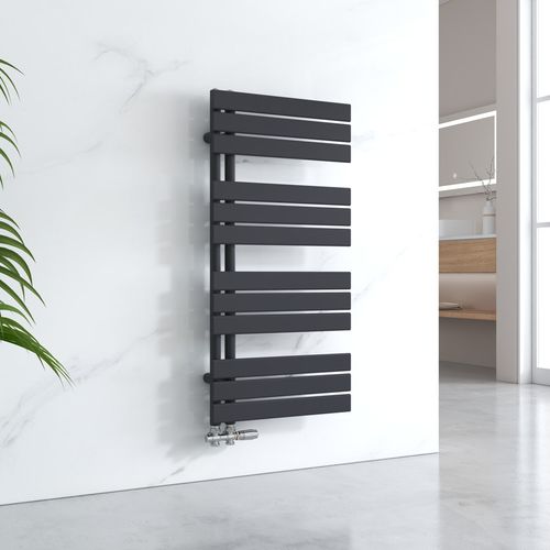 Sèche-serviettes à Eau Chaude 1041x500mm, 529w, Panneau Plat, Raccords Latéraux, Noir