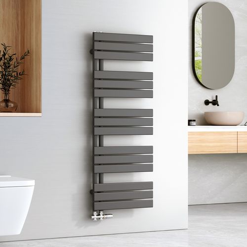 Sèche-serviettes à Eau Chaude 1320x500mm, 661w, Panneau Plat, Raccords Latéraux, Anthracite