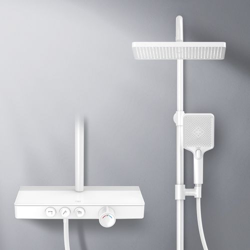 Colonne De Douche Thermostat Avec Verre Et Pommeau 3 Fonctions Blanc