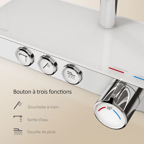 Colonne De Douche Thermostat Avec Verre Et Pommeau 3 Fonctions Chrome