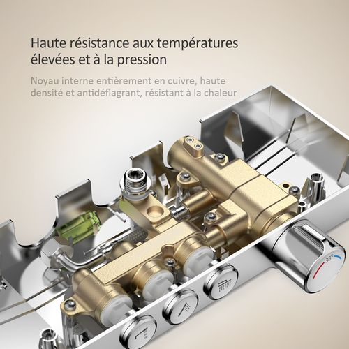 Colonne De Douche Thermostat Avec Verre Et Pommeau 3 Fonctions Chrome