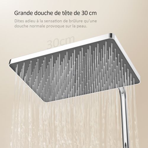 Colonne De Douche Thermostat Avec Verre Et Pommeau 3 Fonctions Chrome