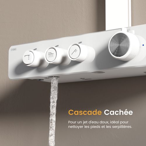 Colonne De Douche Thermostat Blanc Mat Débit Réglable Et Tête Carrée 36x24 Cm