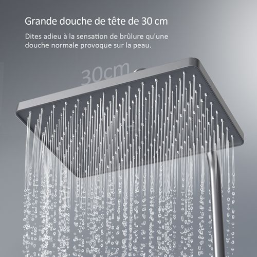 Colonne De Douche Thermostat Avec Verre Et Pommeau 3 Fonctions Anthracite
