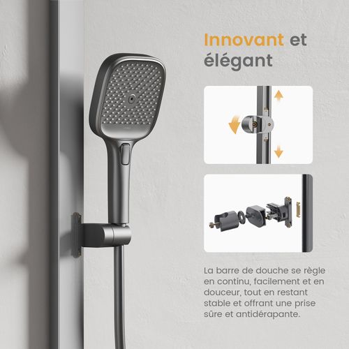 Colonne De Douche Thermostat Anthracite Mat Débit Réglable Et Tête Carrée 36x24 Cm