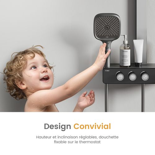 Colonne De Douche Thermostat Anthracite Mat Débit Réglable Et Tête Carrée 36x24 Cm