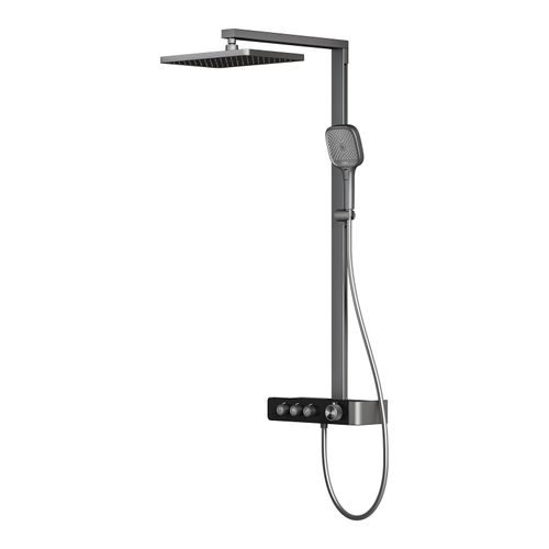 Colonne De Douche Thermostat Anthracite Mat Débit Réglable Et Tête Carrée 36x24 Cm