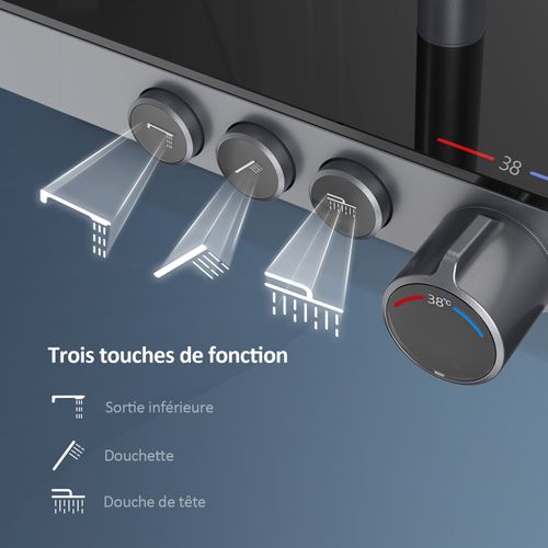 Colonne De Douche Anthracite Mat Avec Thermostat Et Pluie 36x24