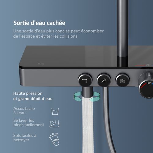 Colonne De Douche Anthracite Mat Avec Thermostat Et Pluie 36x24