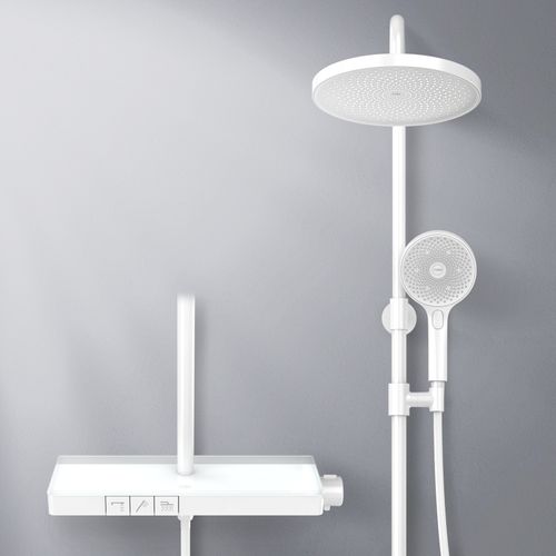 Colonne De Douche Blanche Thermostat Avec Tête Pluie Ø26 Et 3 Jets