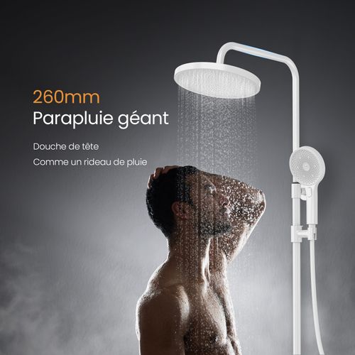 Colonne De Douche Blanche Thermostat Avec Tête Pluie Ø26 Et 3 Jets
