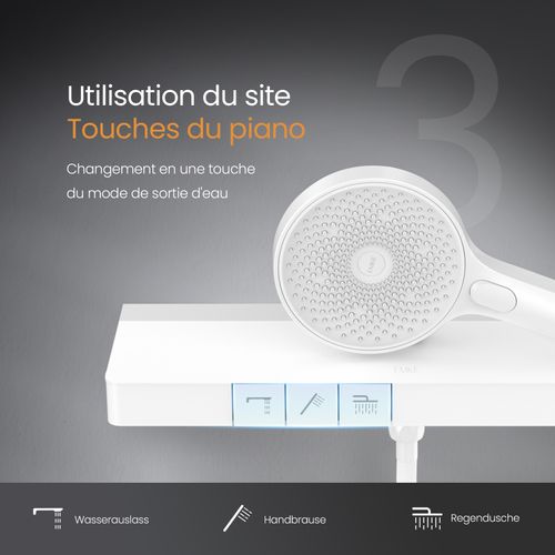 Colonne De Douche Blanche Thermostat Avec Tête Pluie Ø26 Et 3 Jets