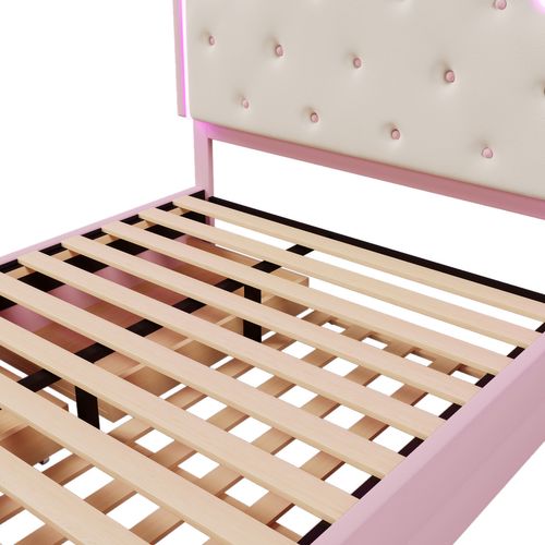 Lit Adulte Lit 140x200, Lit Gigogne Avec LED Réglable Et 2 Tiroirs, Pu, rose