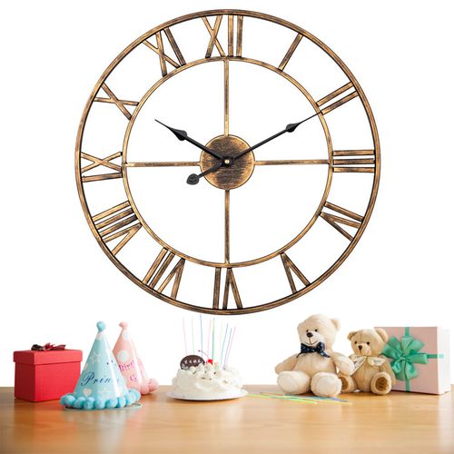 Grande Horloge Murale 50x50 Cm, Mouvement à Quartz, Précis, Structure En Métal, Doré