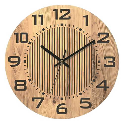 Horloge Murale Ronde 34x34 Cm, Mouvement à Quartz Silencieux, Noir Et De L’effet Bois