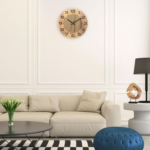 Horloge Murale Ronde 34x34 Cm, Mouvement à Quartz Silencieux, Noir Et De L’effet Bois