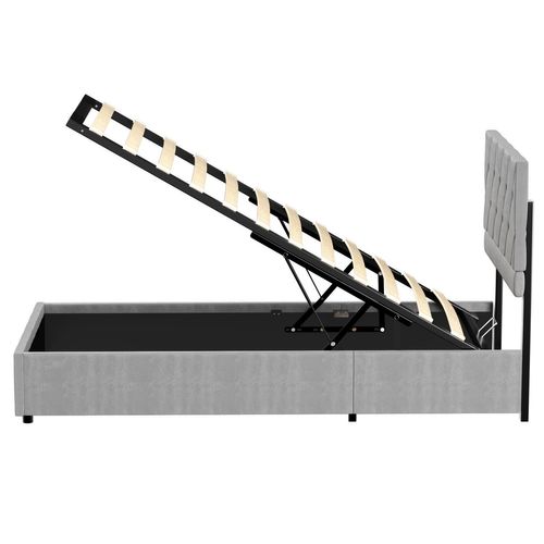 Lit Enfant Lit Coffre 90x190 Cm Lit Simple Avec Sommier à Lattes, Velours, Gris, Sans Matelas