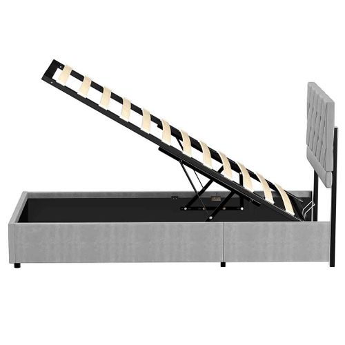 Lit Enfant Lit Coffre 90x190 Cm Lit Simple Avec Sommier à Lattes, Velours, Gris, Sans Matelas