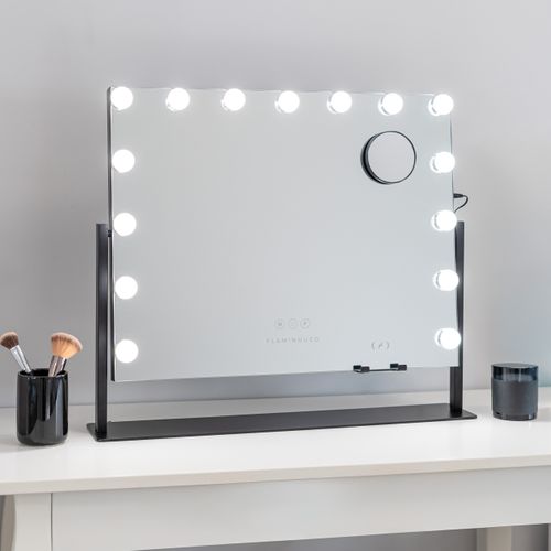Miroir Maquillage Lumineux, 15 LED, 3 Modes, Réglable, Noir, Métal, 64 X 54,5 X 12 Cm