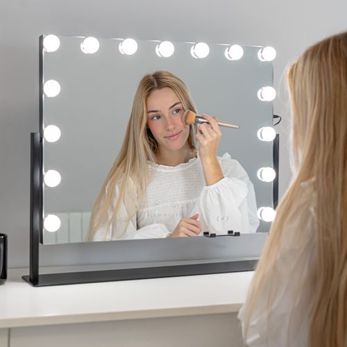 Miroir Maquillage Lumineux, 15 LED, 3 Modes, Réglable, Noir, Métal, 64 X 54,5 X 12 Cm