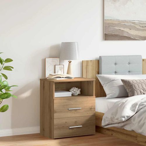 Table De Chevet Chêne Artisanal 50x32x60 Cm Bois D'ingénierie