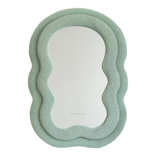 Petit Miroir Mural Asymétrique, Vert, Tissu Teddy, 70 X 50 X 4 Cm