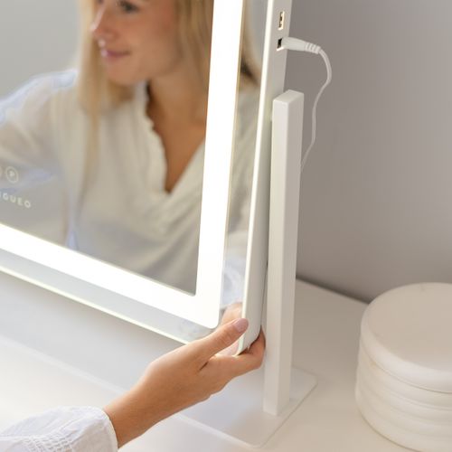 Miroir Lumineux, Bande LED, 3 Modes, Réglable, Coins Arrondis, Blanc, Métal, 64 X 54,5 X 12 Cm