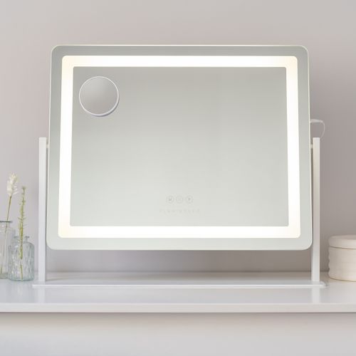 Miroir Lumineux, Bande LED, 3 Modes, Réglable, Coins Arrondis, Blanc, Métal, 64 X 54,5 X 12 Cm