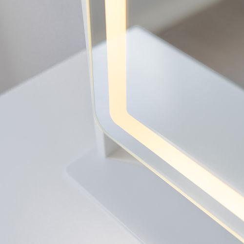 Miroir Lumineux, Bande LED, 3 Modes, Réglable, Coins Arrondis, Blanc, Métal, 64 X 54,5 X 12 Cm