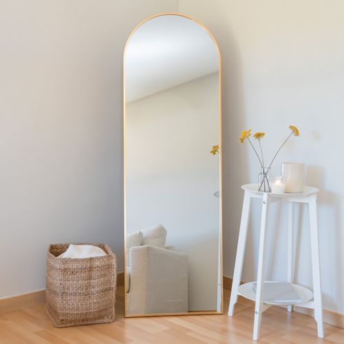 Grand Miroir Sur Pied Arqué, Multi-positions, Doré, Aluminium, 162 X 53 X 3 Cm