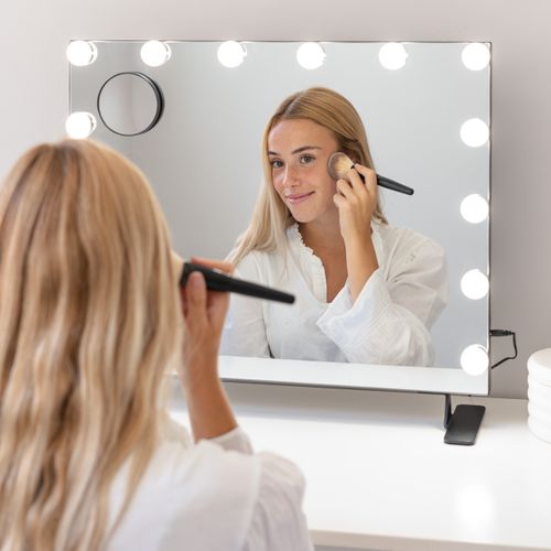 Miroir Maquillage Lumineux, 14 LED, 3 Modes, Noir, Métal, 58 X 51 X 15 Cm