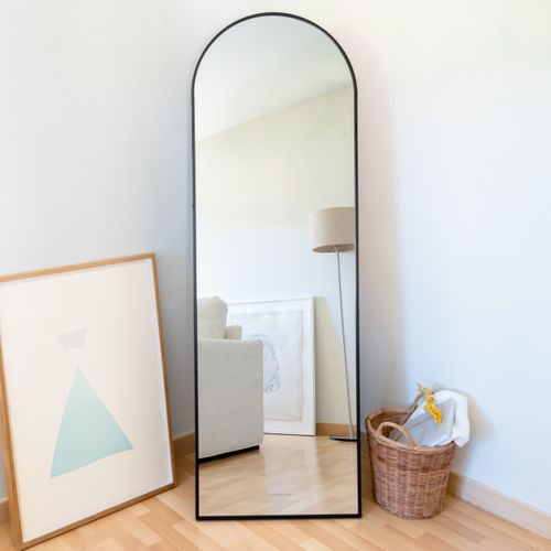 Grand Miroir Sur Pied Arqué, Multi-positions, Noir, Aluminium, 162 X 53 X 3 Cm